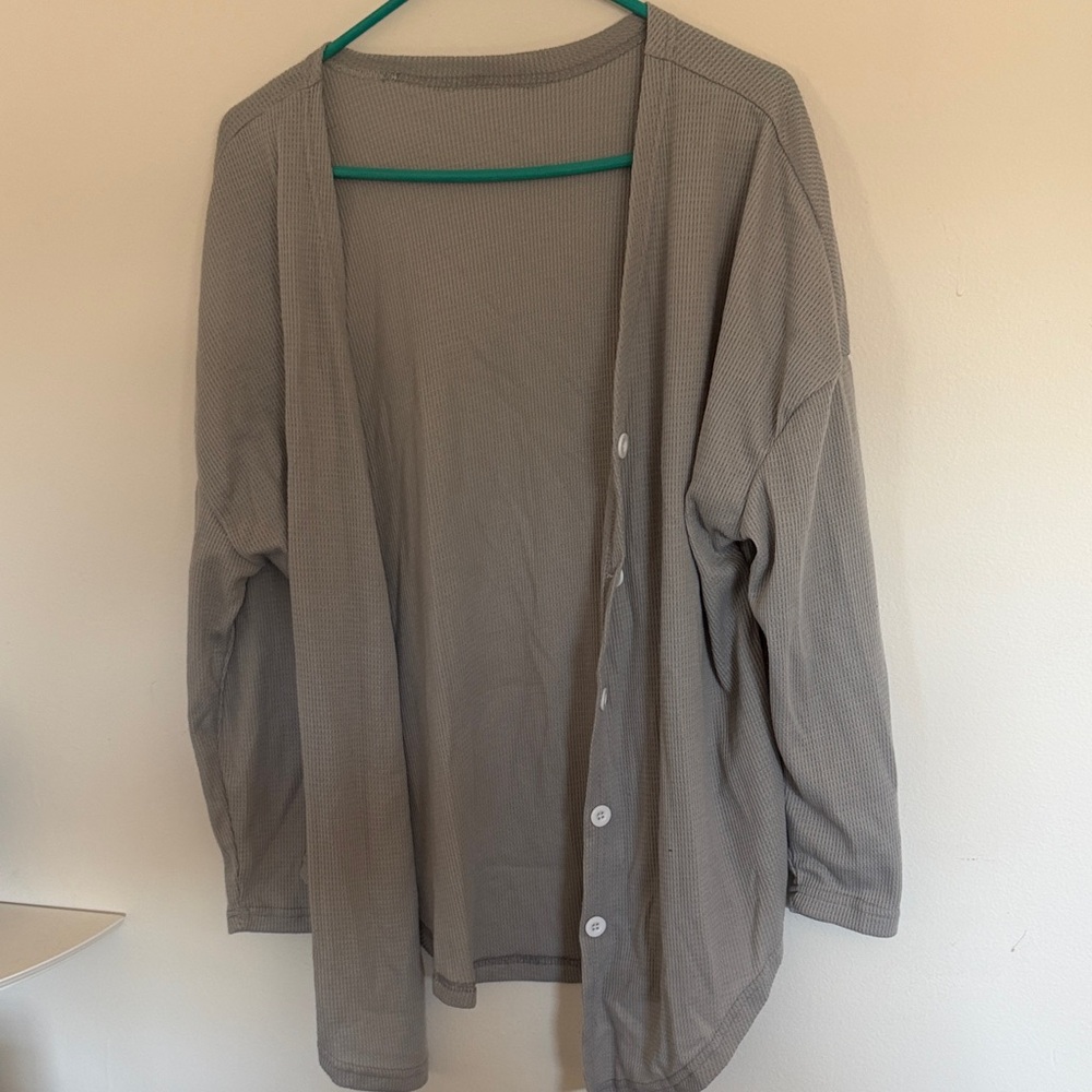 SHEIN Light Taupe Waffle Knit Button Cardigan